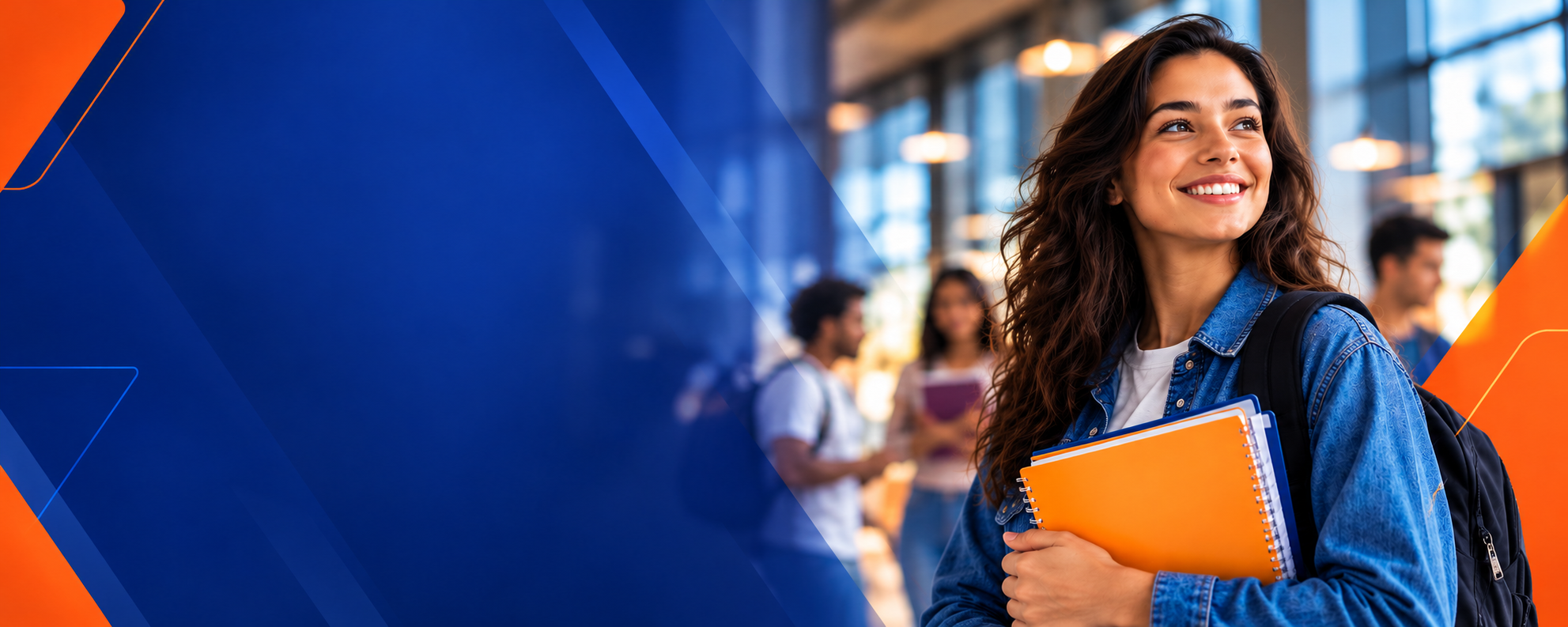 Smiling Student with Orange Notebooks