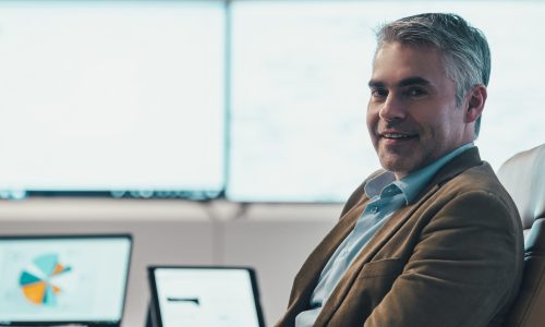 The businessman sitting in the modern office